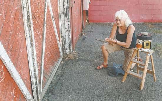 Photographer Nancy Raven taking a pinhole camera image